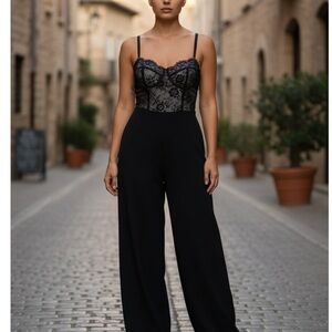 Fashion Nova Black Lace Bodice Wide Leg Jumpsuit